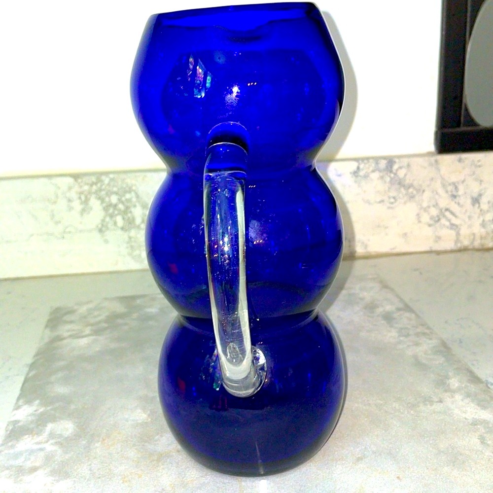 Vintage Cobalt Blue Art Deco Bubble Pitcher Louie Glass Co. Excellent Condition - Picture 4 of 14